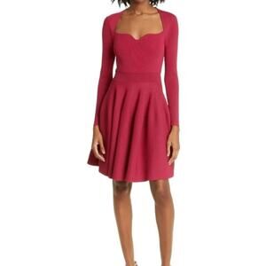 Ted Baker London Deep Pink Viennia Long Sleeve Knit Sweatheart Skater Dress NWT2